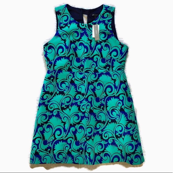 J. Crew Green/Blue/Black Sleeveless Dress-Sz 14 - Picture 2 of 5